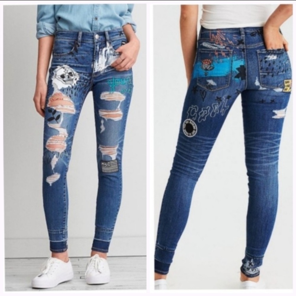 American Eagle Graffiti Patchwork Jeggings - image 1